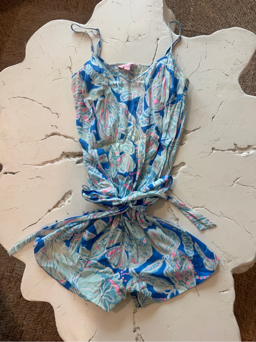 Floral Blue & Mint Sleeveless Romper